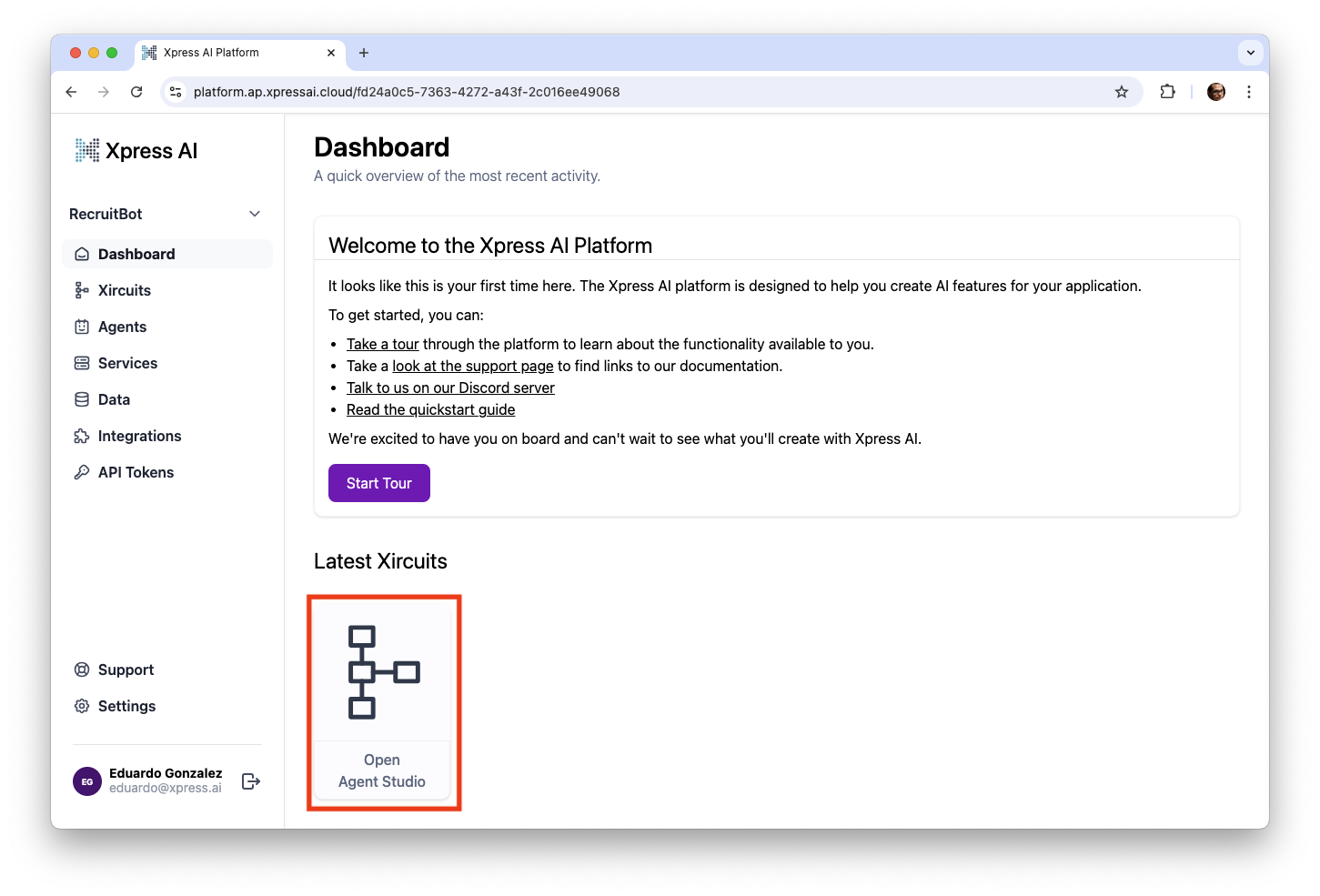 Dashboard page of Xpress AI